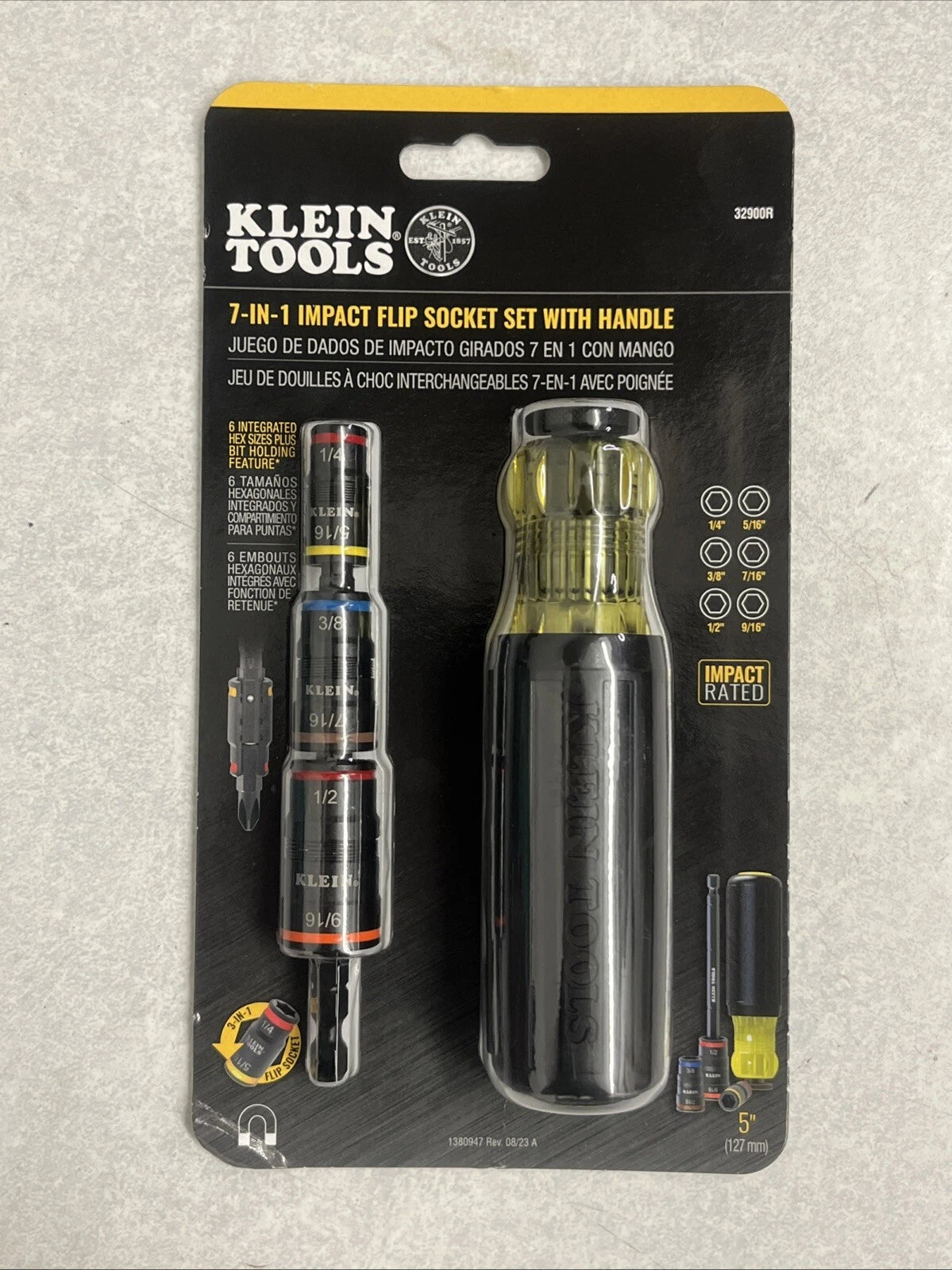 Klein Tools 32900R 7-in-1 Impact Flip Socket Set with Handle - 7 Piece NEW