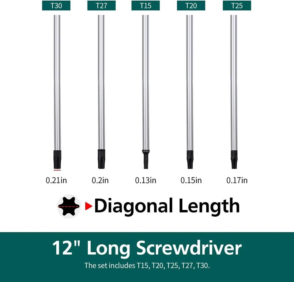 Extra Long Torx Screwdrivers Set, 5Pcs 12In Magnetic Torx Screwdrivers Set,