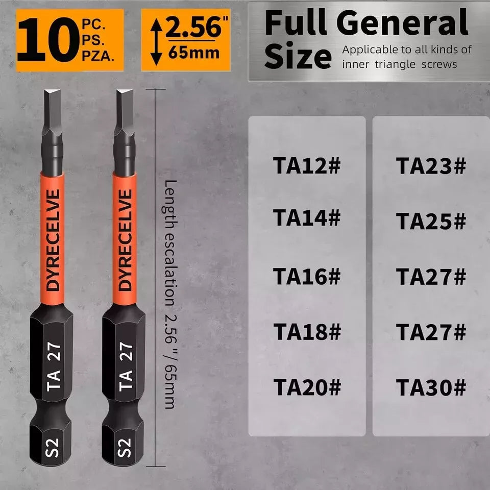 10-Pack Triangle Screwdriver Set Premium Steel Triangle Bit Long Magnetic Head
