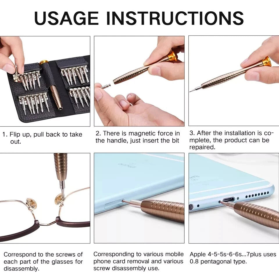 25 IN1 Small Mini Repair Precision Screwdriver Rivet Tool Set Cell Phone Repair