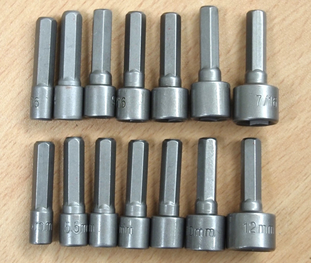 14 pcs Nut Driver Socket bits 1/4" Hex Shank, SAE & Metric