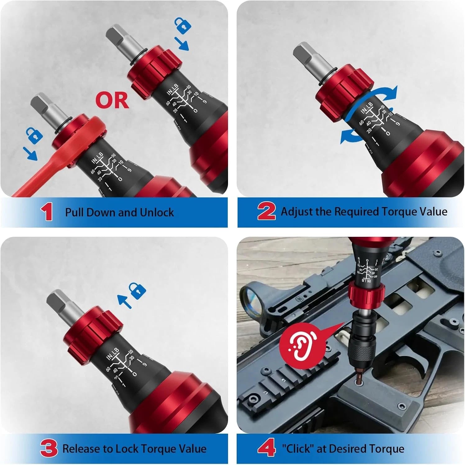 10-60In.Lb 1/4" Torque Screwdriver 36 PCS Set with T-Bar, Hex, Torx, and Phillip