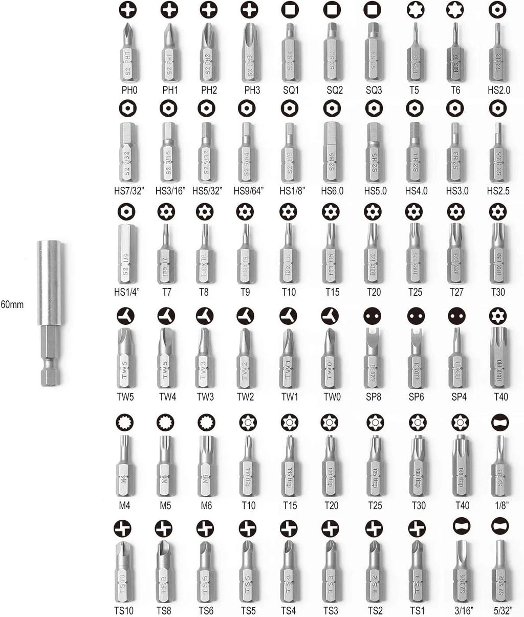 Security Bit Set 61-Piece S2 Steel Home Automotive Aerospace Durable Case