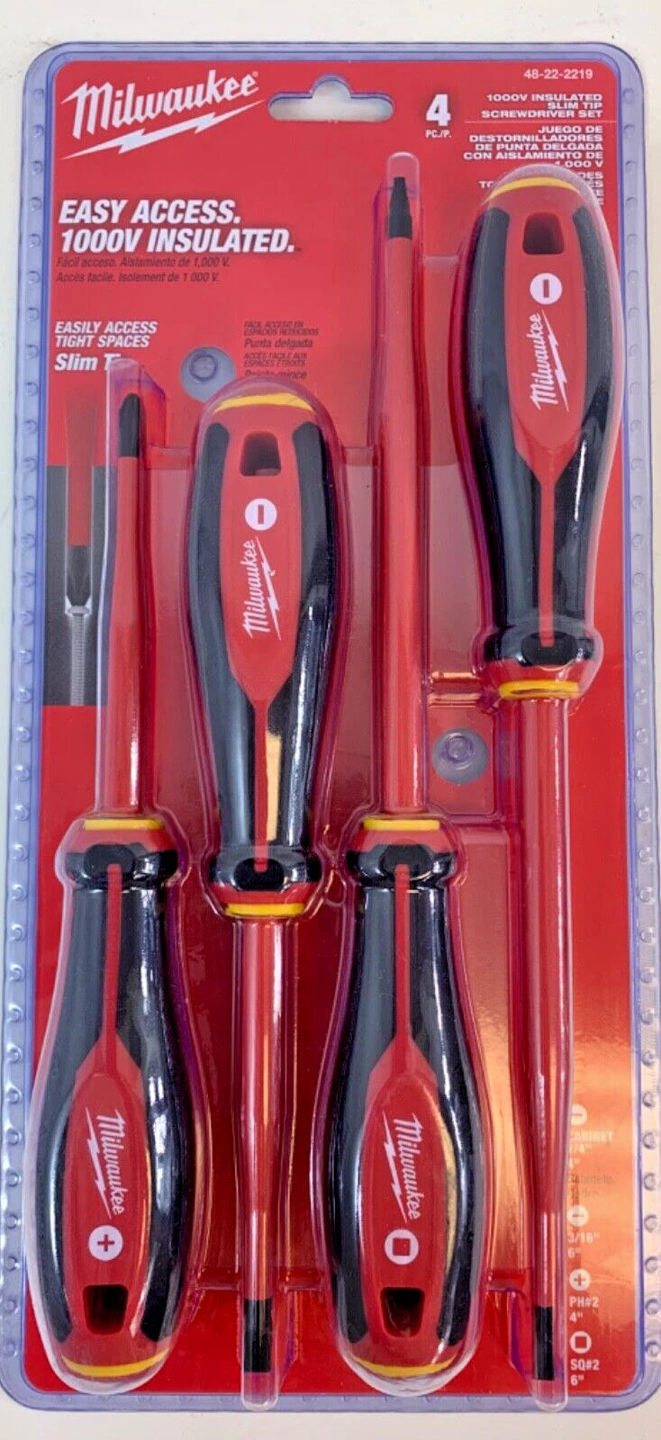 NEW Milwaukee 48-22-2219 1000V Insulated Slim Tip Screwdriver Set 4Pc NEW