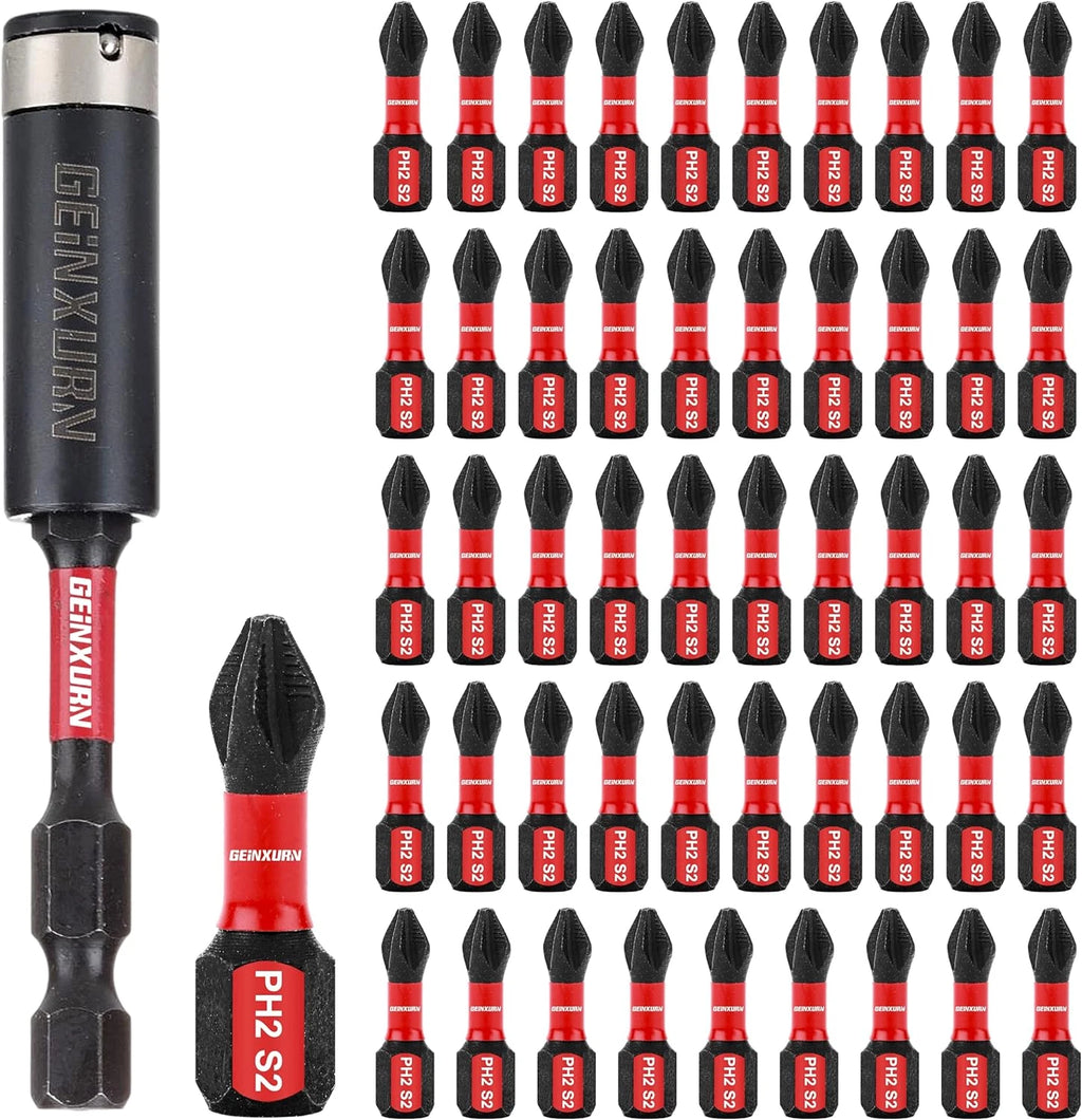 51Pack PH2 1 Inches Impact Tough Anti-Slip Screwdriver Bits, #2 Phillips 1/4 Inc