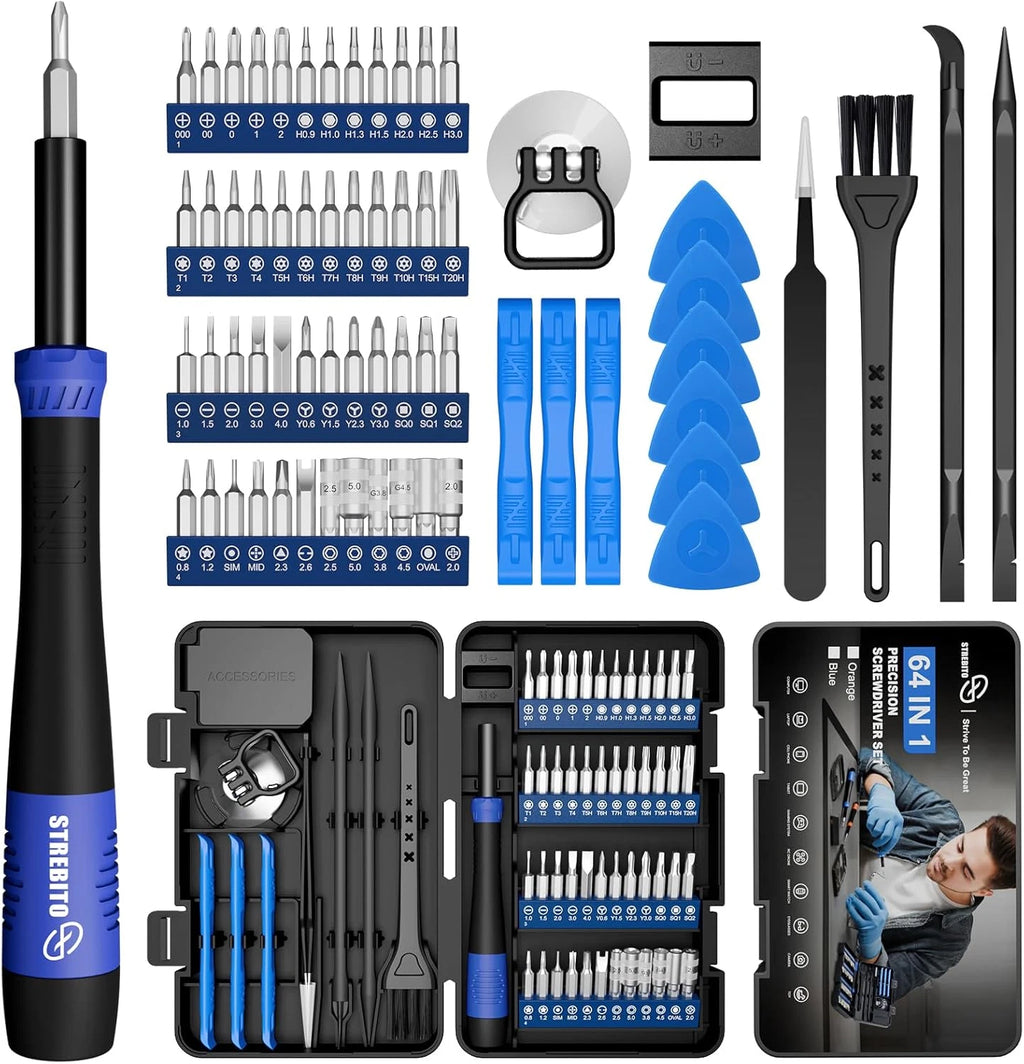 STREBITO Small Precision Screwdriver Set 64-Piece with Torx, Triwing, Pentalobe,
