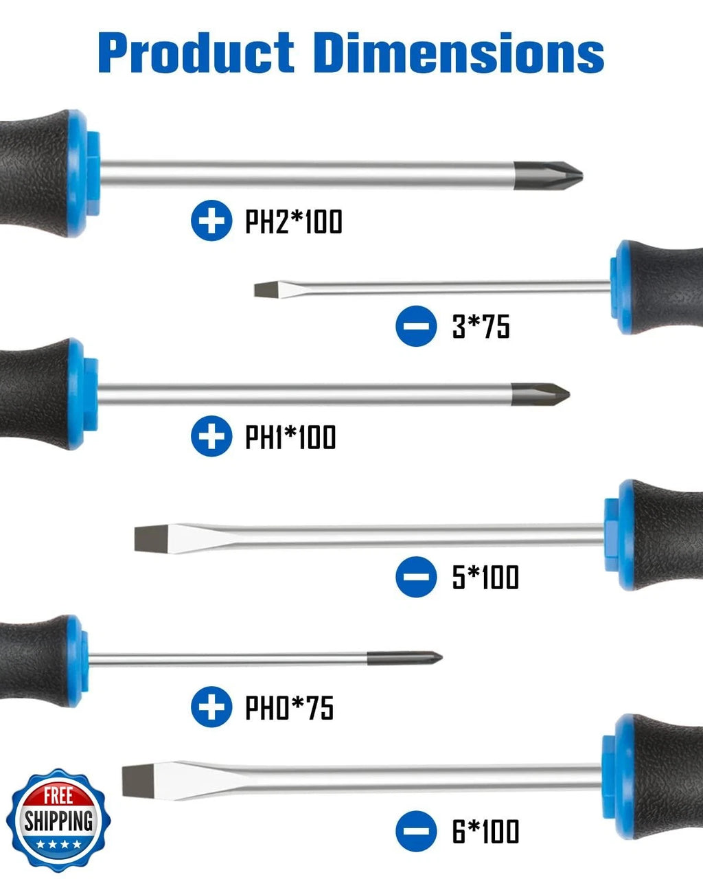 ROTATION 6PCS Magnetic Tip Screwdriver Set, 3 Phillips and 3 Flat, Profession