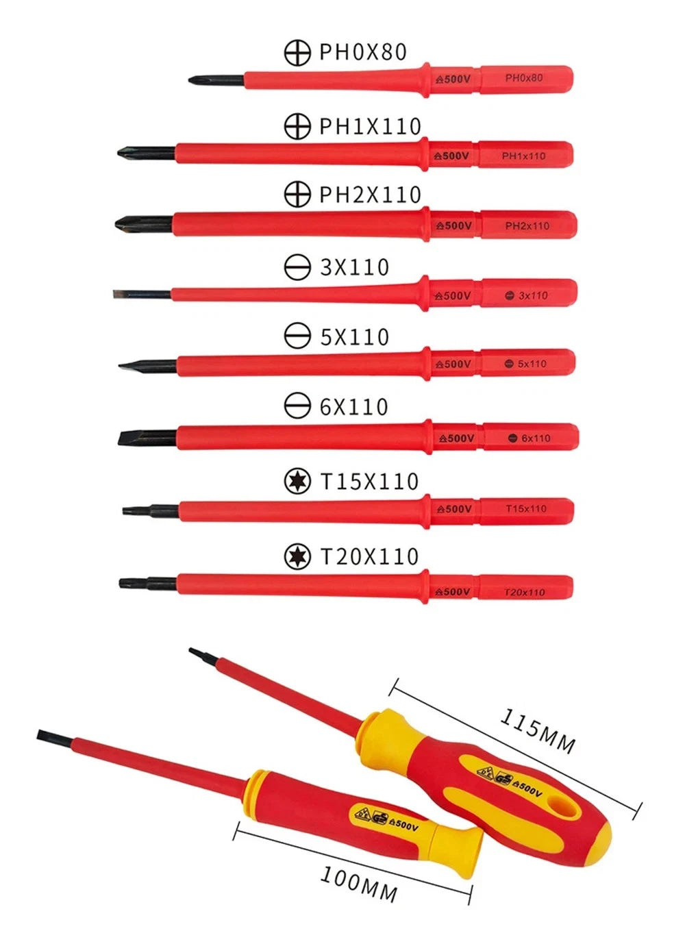 10Pcs Interchangeable Blade VDE Insulated Screwdriver Set with Case Magnetic