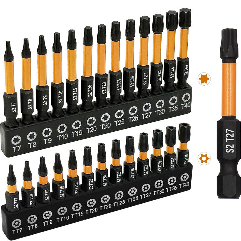 26pcs Impact Torx Set T7-T40 Driver Star Bits Security Tamper Proof 1/4" Shank