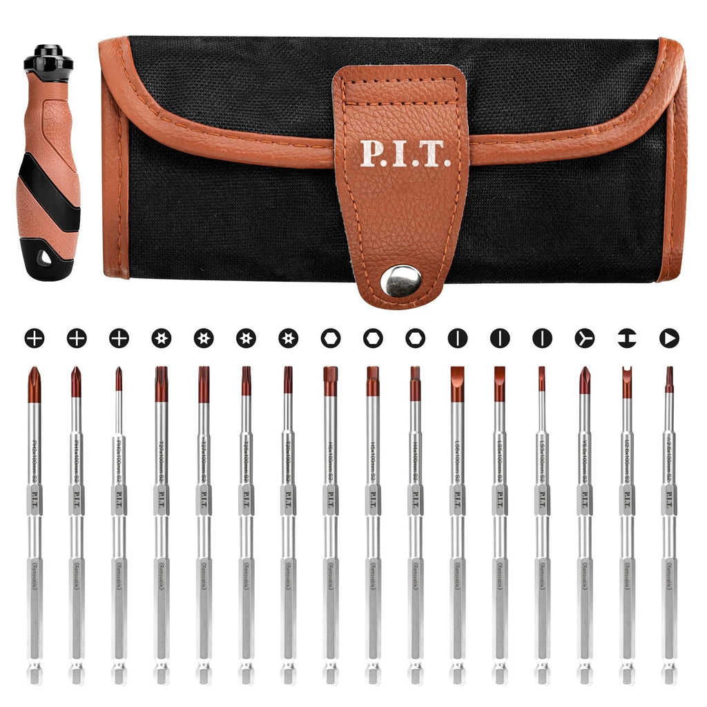 P.I.T. Screwdriver Set, 16-in-1 Impact Rated Screwdriver with Interchangeable...