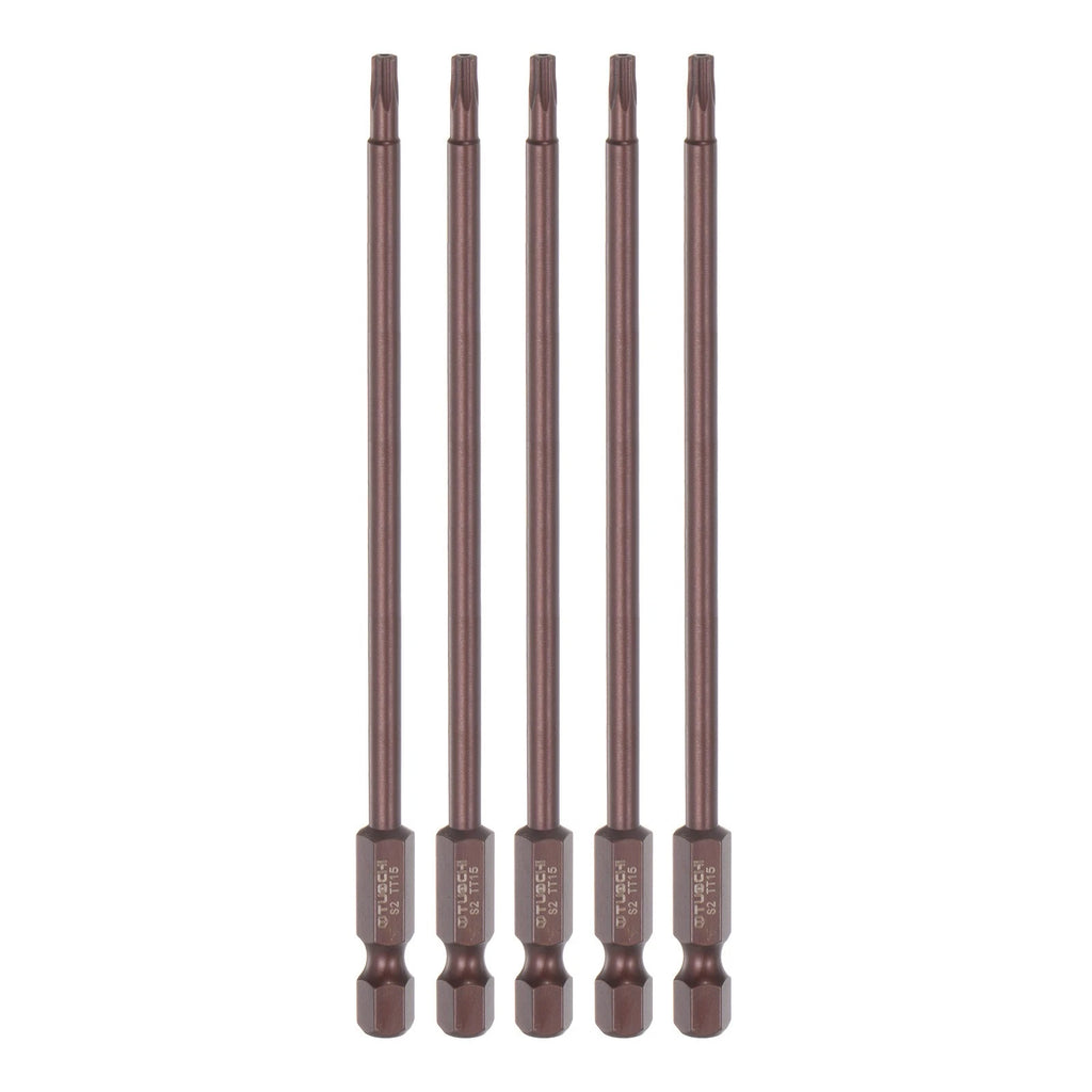 5pcs T15 Magnetic Security Torx Screwdriver Bit 1/4" Hex Shank 6" Length Red