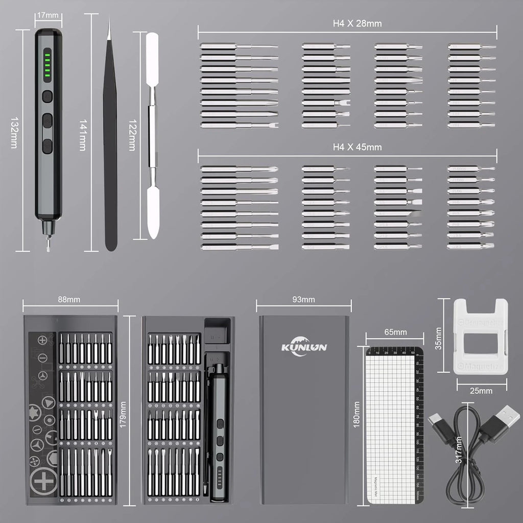 68-in-1 Mini Electric Screwdriver Set – 64 Bits, 5 Torque, LED Light, USB-C