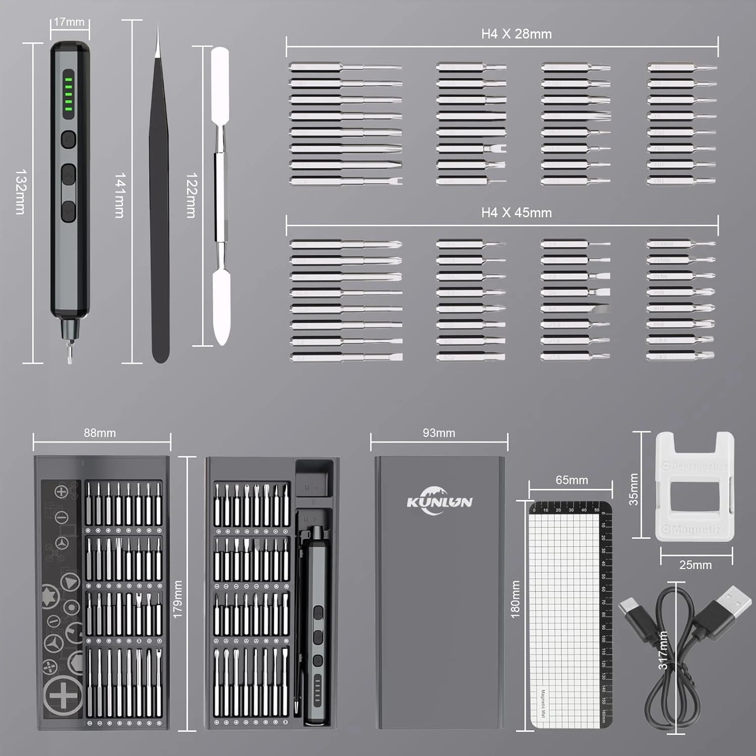 68-in-1 Mini Electric Screwdriver Set – 64 Bits, 5 Torque, LED Light, USB-C