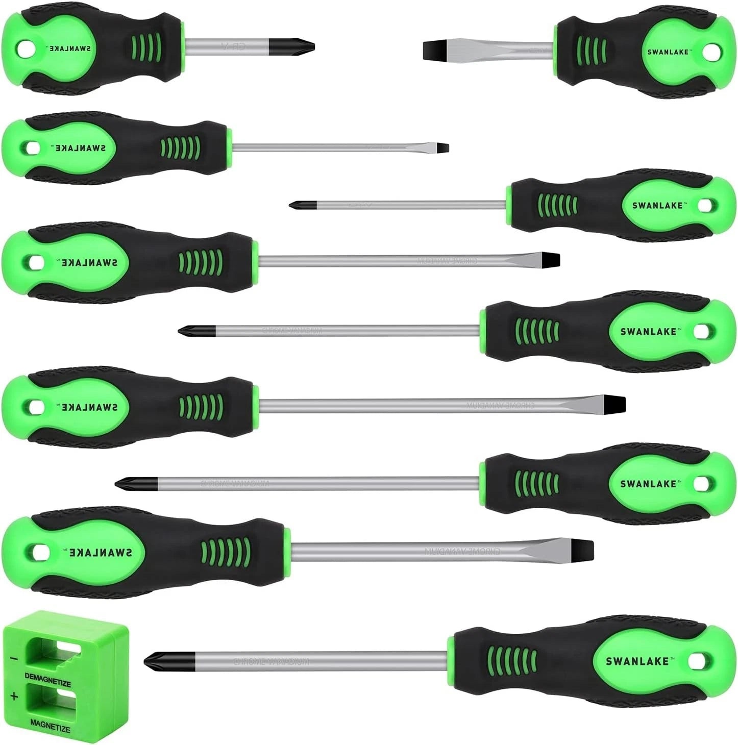 SWANLAKE 11PCS Screwdriver Set, Magnetic 5 Phillips and 5 Flat Head Black