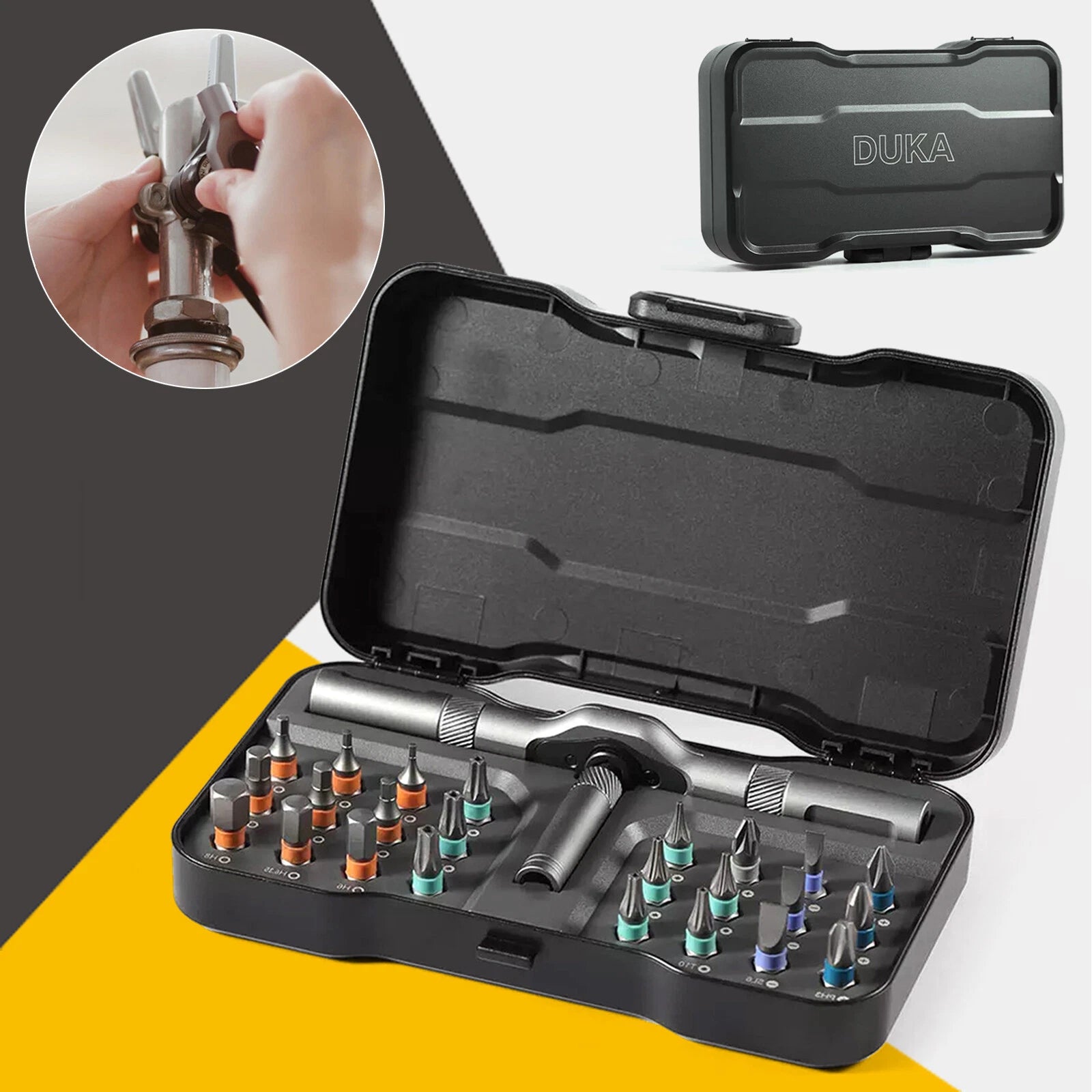 DUKA 24 in 1 Multi-Purpose Ratchet  Screwdriver Bits Set DIY Toolbox C1W6wgNE