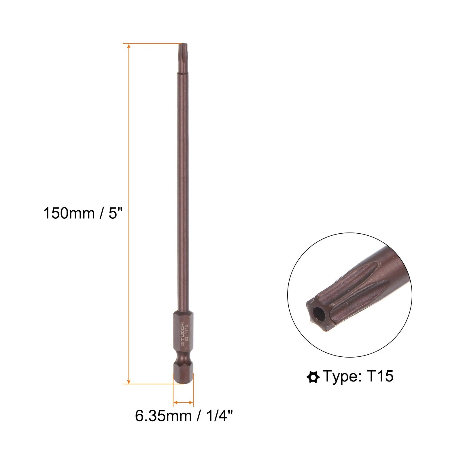 5pcs T15 Magnetic Security Torx Screwdriver Bit 1/4" Hex Shank 6" Length Red