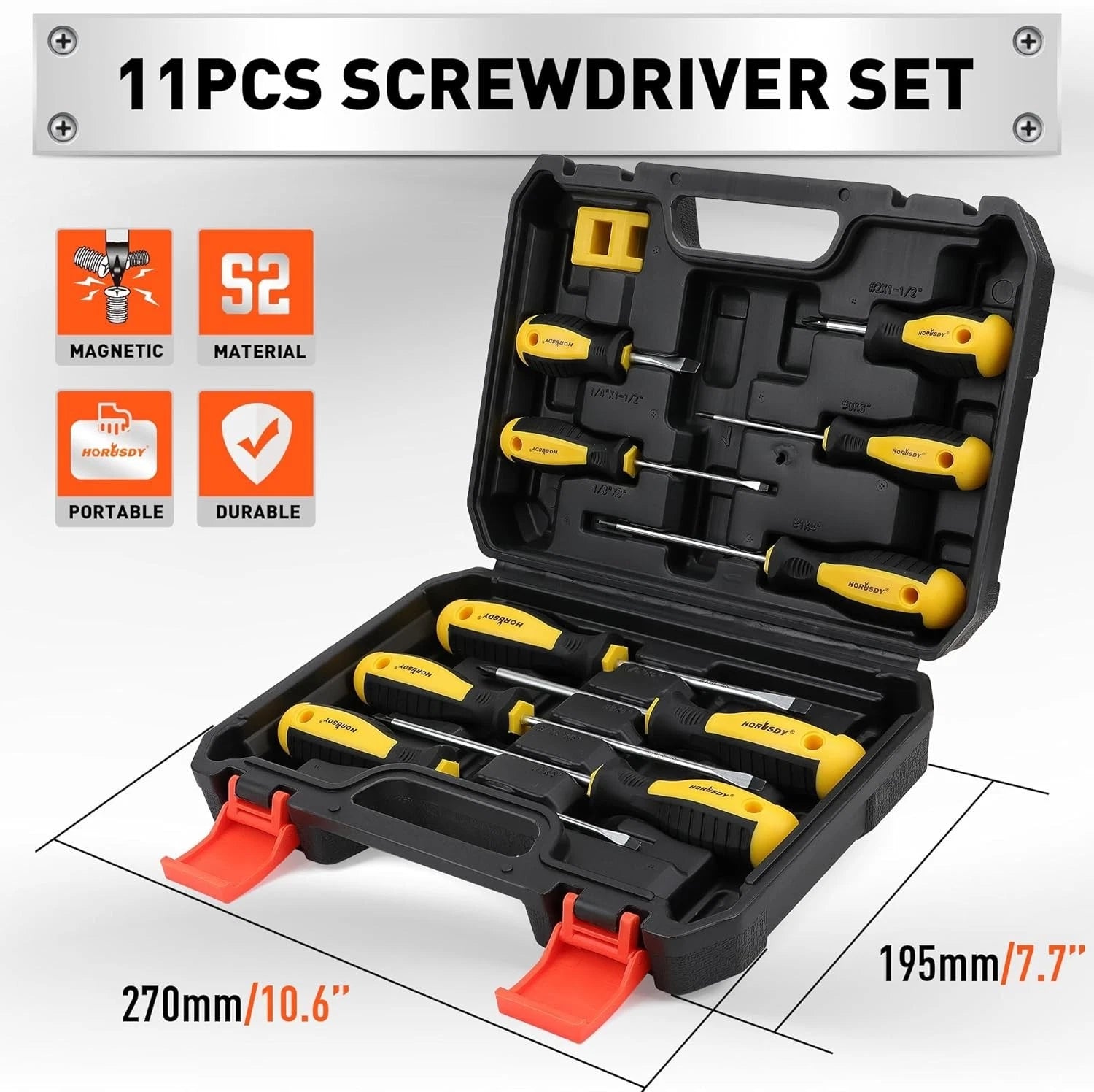 11-piece Magnetic Screwdriver Set with Case, 5 Phillips & 5 Flat Head