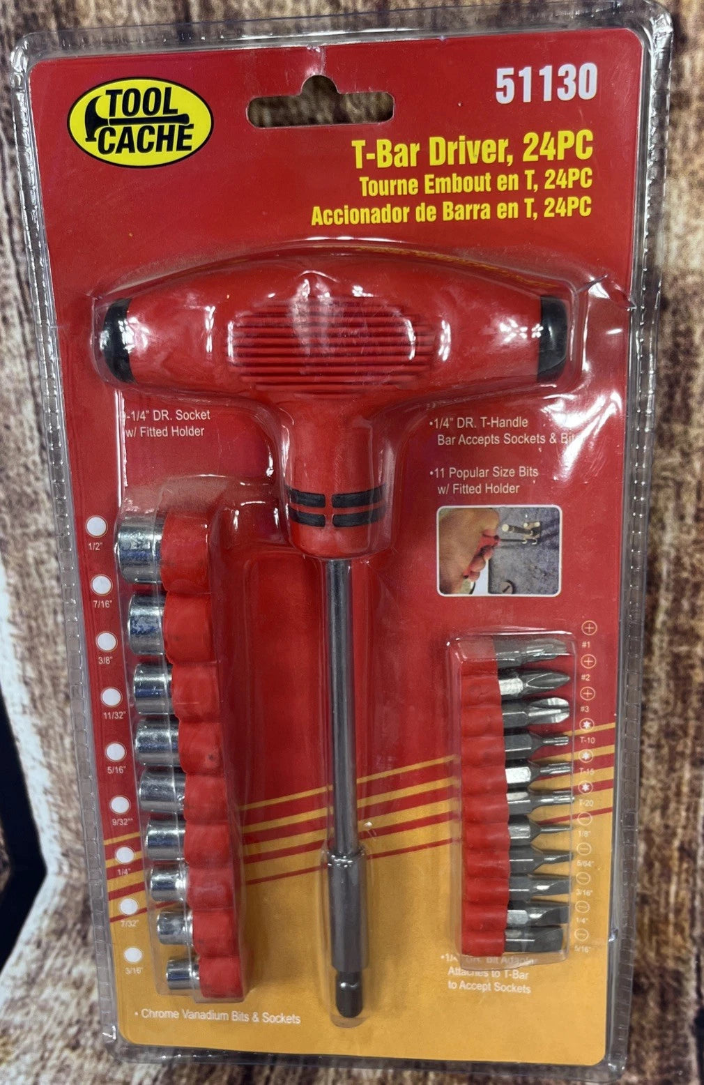 New Tool Cache T-Bar Driver 24 pc set Chrome Vanadium Sockets And Popular Bits