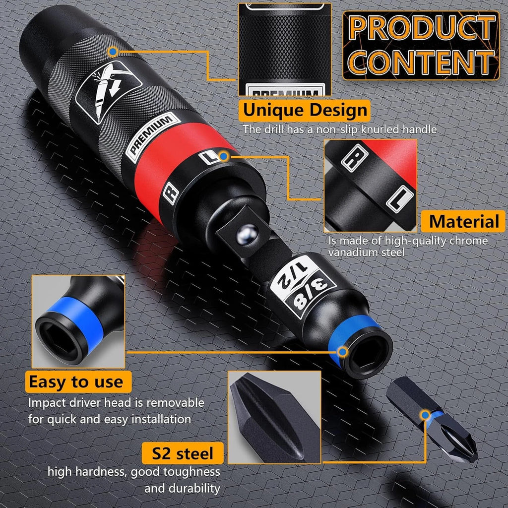 1/2" Hand Manual Reversible Impact Driver Set, 13 PCS Impact Screwdriver Kit,...