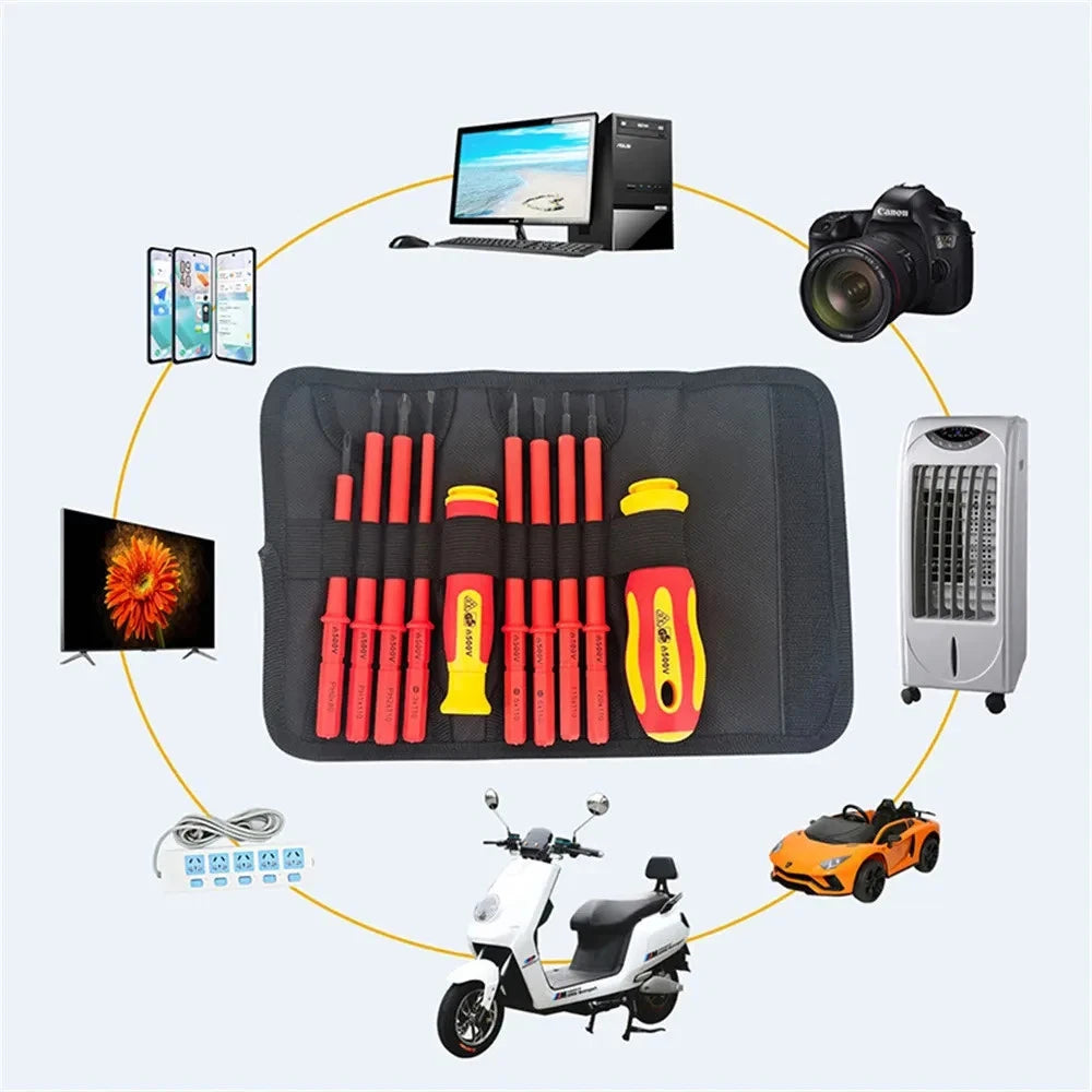 10Pcs Interchangeable Blade VDE Insulated Screwdriver Set with Case Magnetic