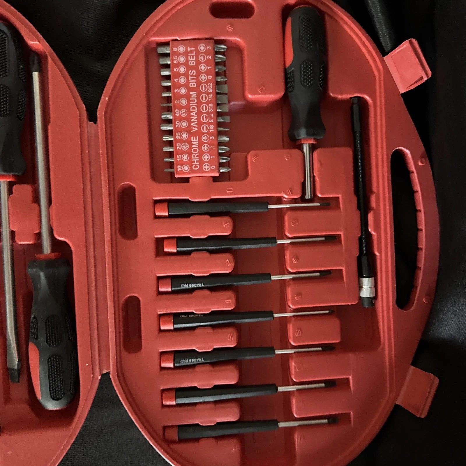 Trades Pro Screwdriver Set Flat Hex Philips Pozi Trox Bits tip Holder Case