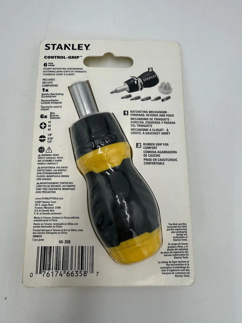 Stanley 66-358 Ratcheting Multi-Bit Stubby Screwdriver