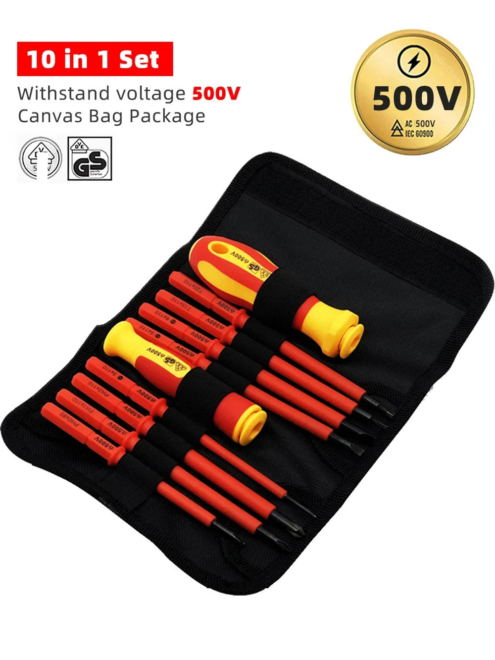 10Pcs Interchangeable Blade VDE Insulated Screwdriver Set with Case Magnetic