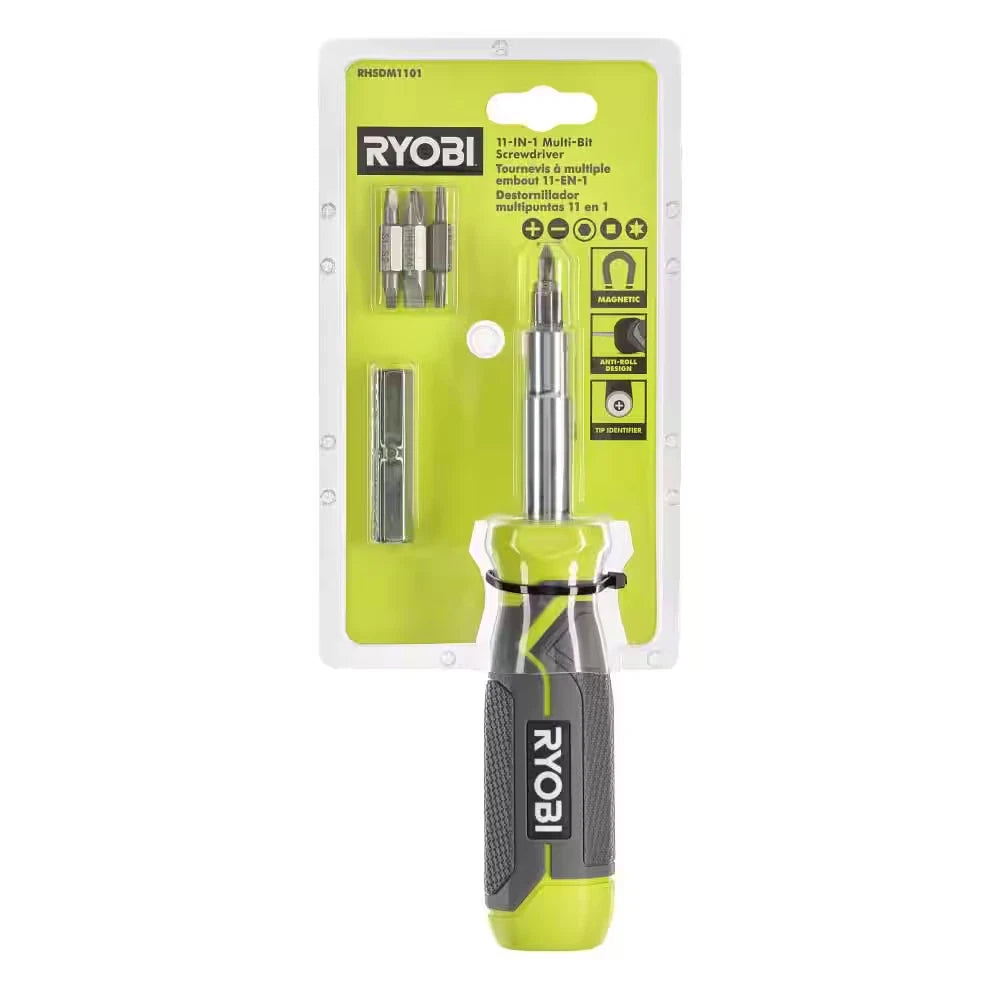NEW Ryobi Multi-Bit 11in1 Screwdriver Cushion Grip Handle Bits and Nut Drivers