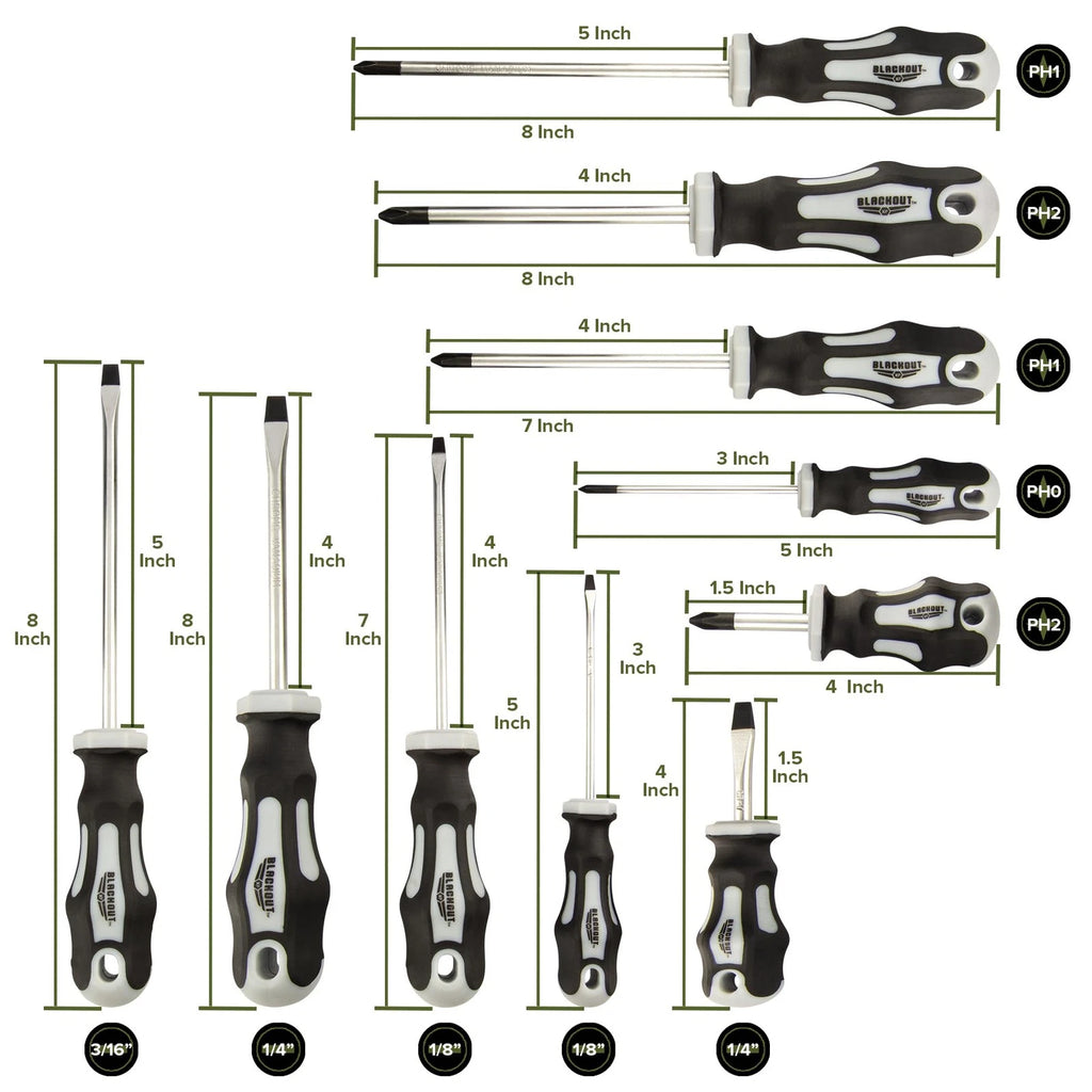 Xp 10 Piece Slotted & Phillips Screwdriver Set Plus Zippered Carrying Bag Precis