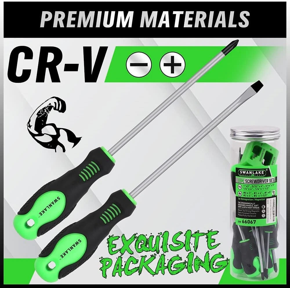 SWANLAKE 11PCS Screwdriver Set, Magnetic 5 Phillips and 5 Flat Head Black