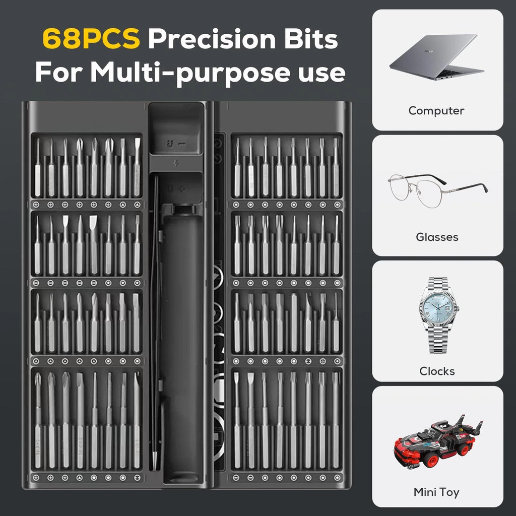 Mini Cordless Electric Screwdriver Set 68-in-1 | Rechargeable Precision Torqu...