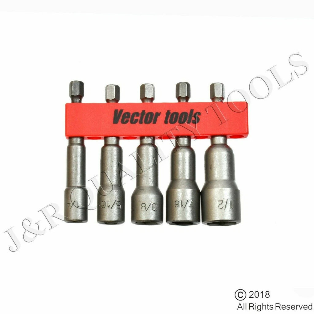 5 pc 1/4" SHANK MAGNETIC NUT SETTER DRIVER SET 1/4", 5/16", 3/8", 7/16" and 1/2"