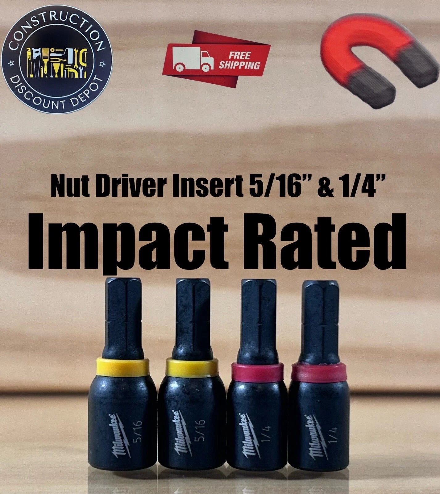 Milwaukee SHOCKWAVE Impact Duty Insert Magnetic Nut Driver Set 4Pcs 1/4" 5/16"