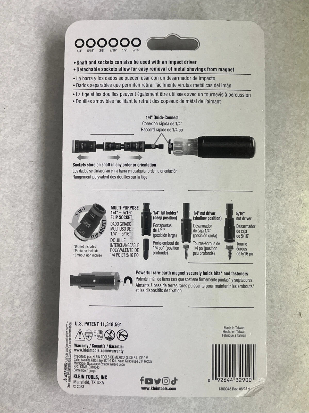 Klein Tools 32900R 7-in-1 Impact Flip Socket Set with Handle - 7 Piece NEW