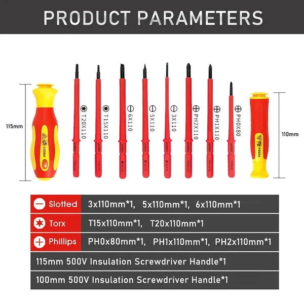 10Pcs Interchangeable Blade VDE Insulated Screwdriver Set with Case Magnetic