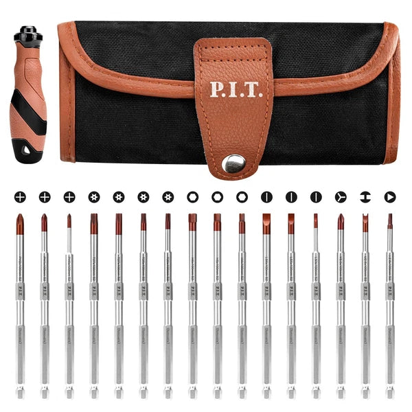 P.I.T. Screwdriver Set, 16-in-1 Impact Rated Screwdriver with Interchangeable...