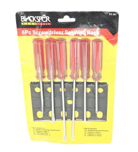 6Pc Screwdriver Set With Rack Philips Crosspoint Slotted Flat Head DIY Hardware