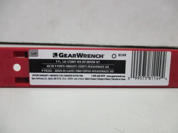Gearwrench 9 pc SAE Stubby Hex Bit Driver Set