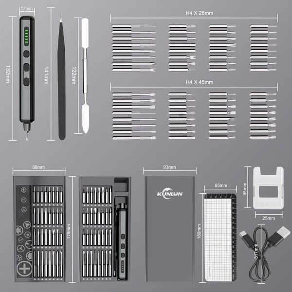 68-in-1 Mini Electric Screwdriver Set – 64 Bits, 5 Torque, LED Light, USB-C