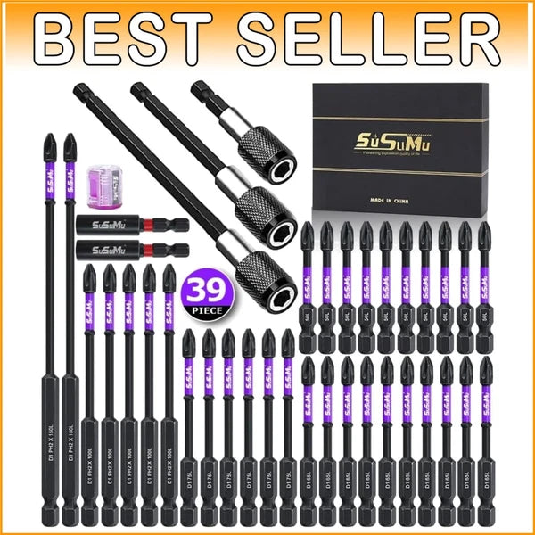 39-Piece Long Screwdriver Bit Set with Magnetic Extension Bar in Gift Box