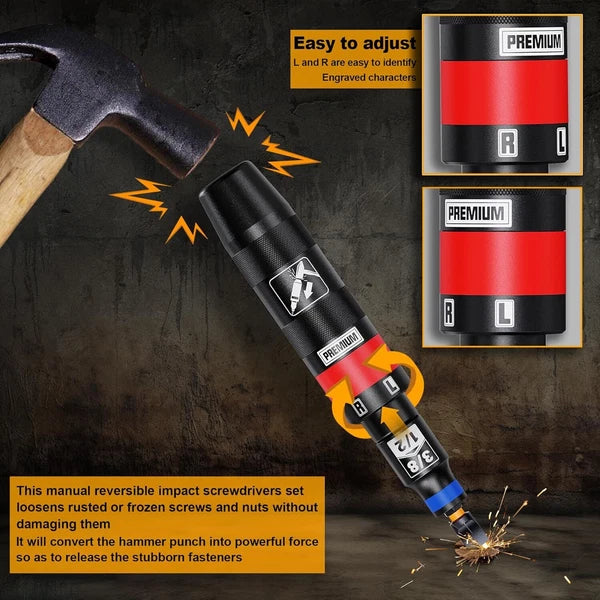 1/2" Hand Manual Reversible Impact Driver Set, 13 PCS Impact Screwdriver Kit,...