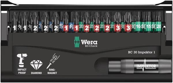 Wera Bit-Check 30 Impaktor 1 30 Piece Impact Screwdriver Bit Set - 057690