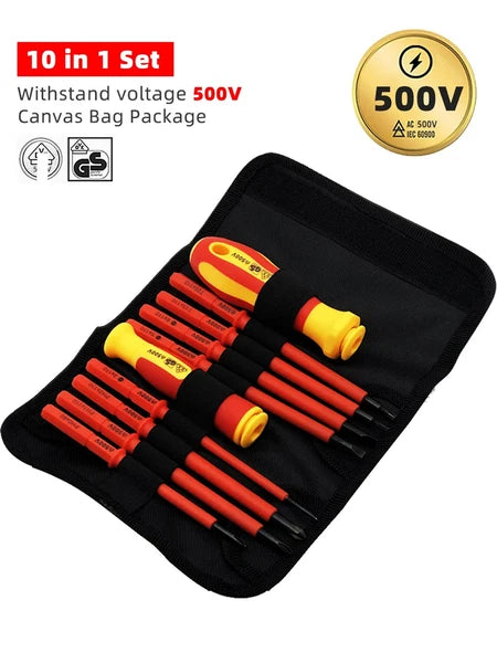 10Pcs Interchangeable Blade VDE Insulated Screwdriver Set with Case Magnetic