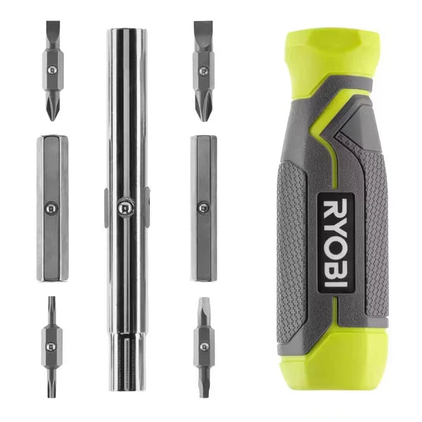 NEW Ryobi Multi-Bit 11in1 Screwdriver Cushion Grip Handle Bits and Nut Drivers