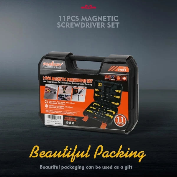 11-piece Magnetic Screwdriver Set with Case, 5 Phillips & 5 Flat Head