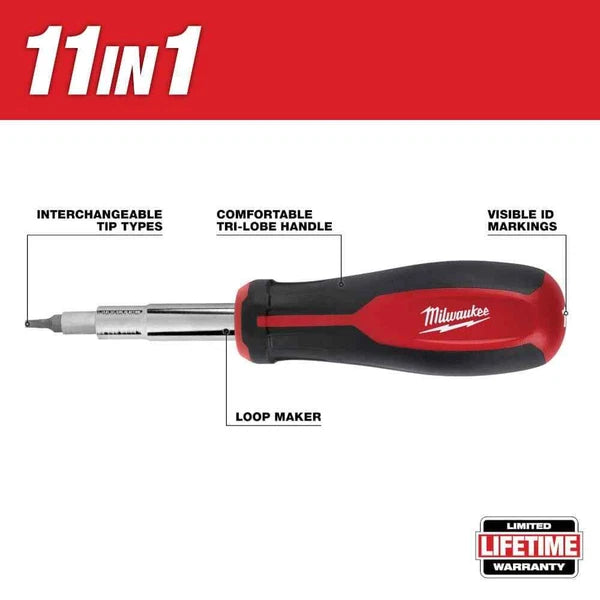11-In-1 Multi-Tip Combination Screwdriver with Square Drive Bits