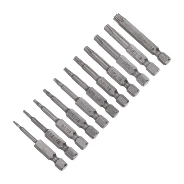 12PCS T5-T40 Torx Security Screwdriver Bit Set S2 Steel Tamper Proof Bit 2" Long