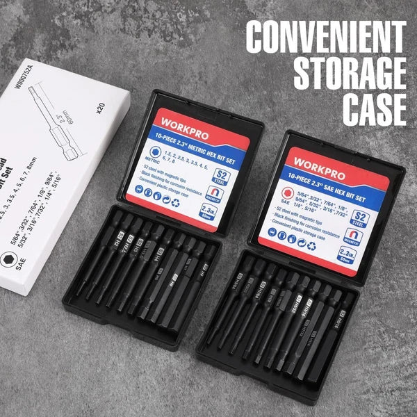 WORKPRO 20PC Hex Head Allen Wrench Drill Bit Set Magnetic Metric SAE Hex Bit Set