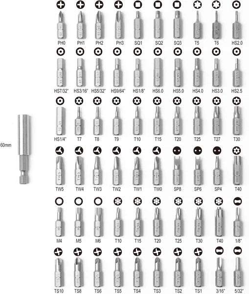 Security Bit Set 61-Piece S2 Steel Home Automotive Aerospace Durable Case