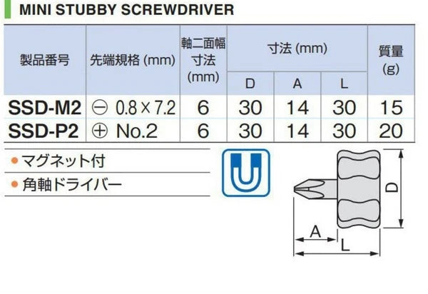 TONE  MINI STUBBY SCREWDRIVER SET  SSD2